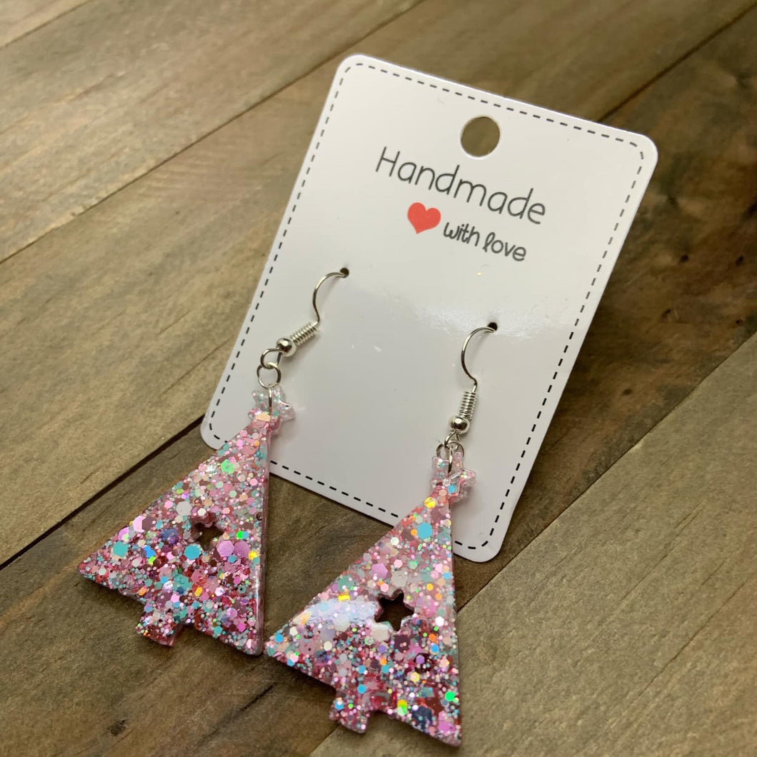 Pink Tree Earrings