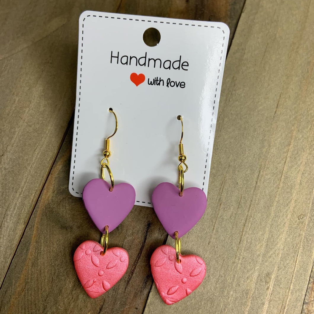 Double Heart Clay Earrings