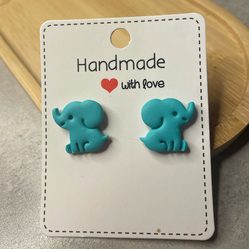 Teal Elephant Studs