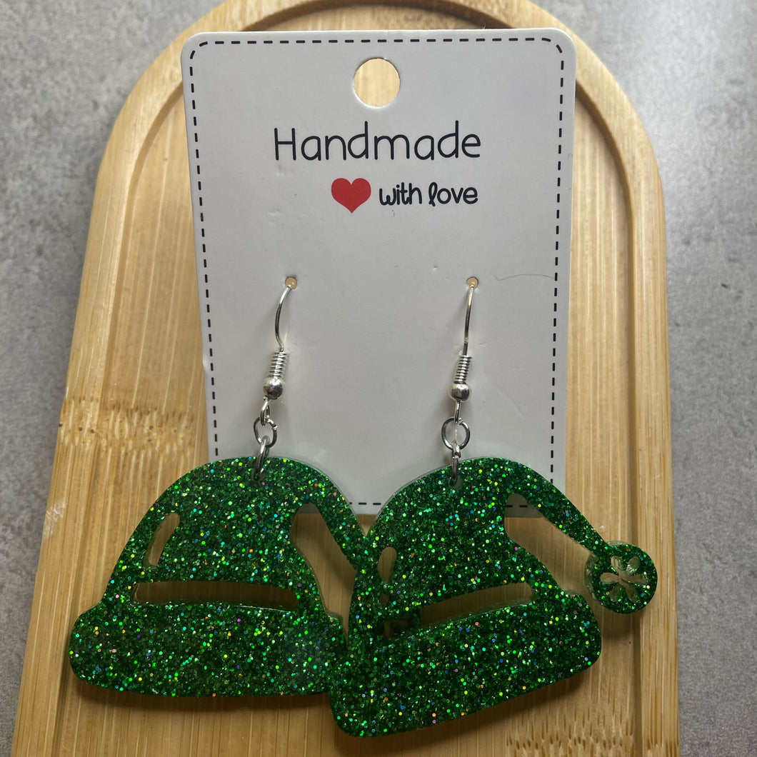 Green Christmas Hat Earrings