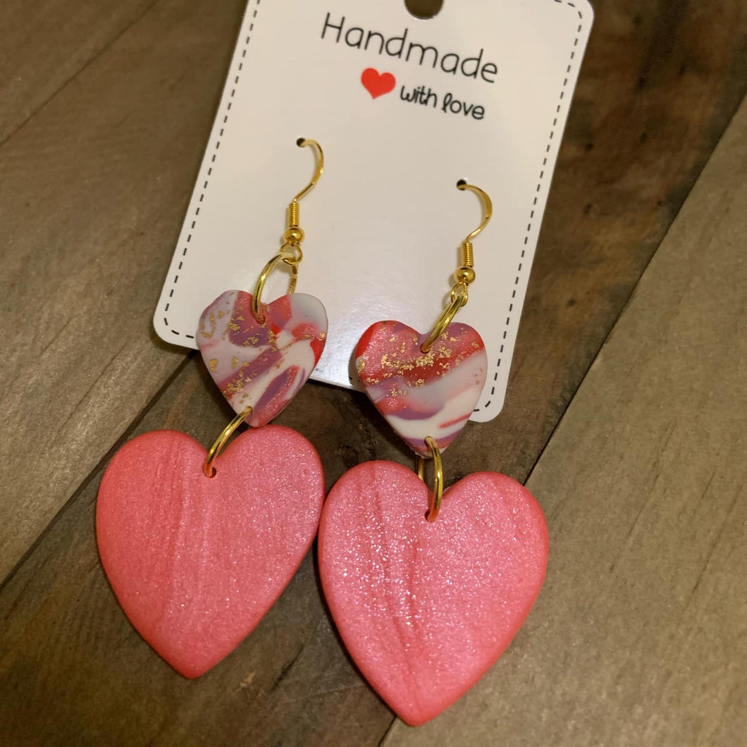 Double Heart Clay Earrings