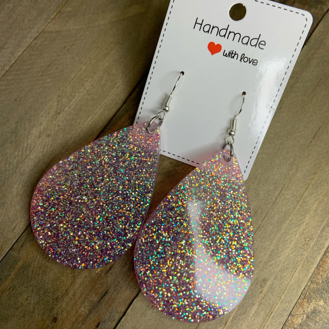 Pink Glitter Teardrop Earrings