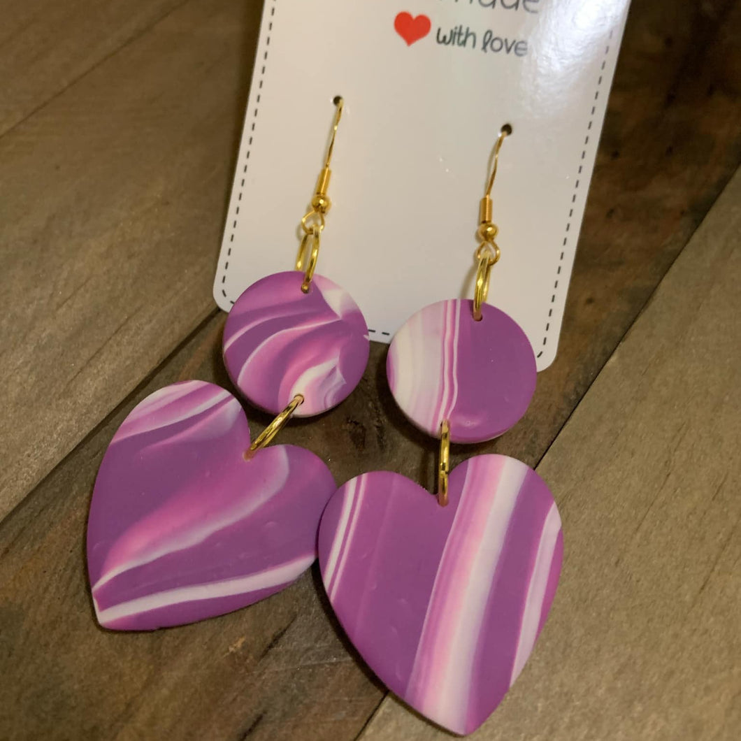 Marble Heart Clay Earrings