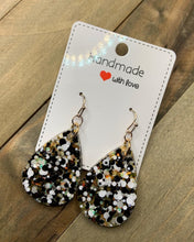 Load image into Gallery viewer, Orange, Black, &amp; White Teardrop Earrings
