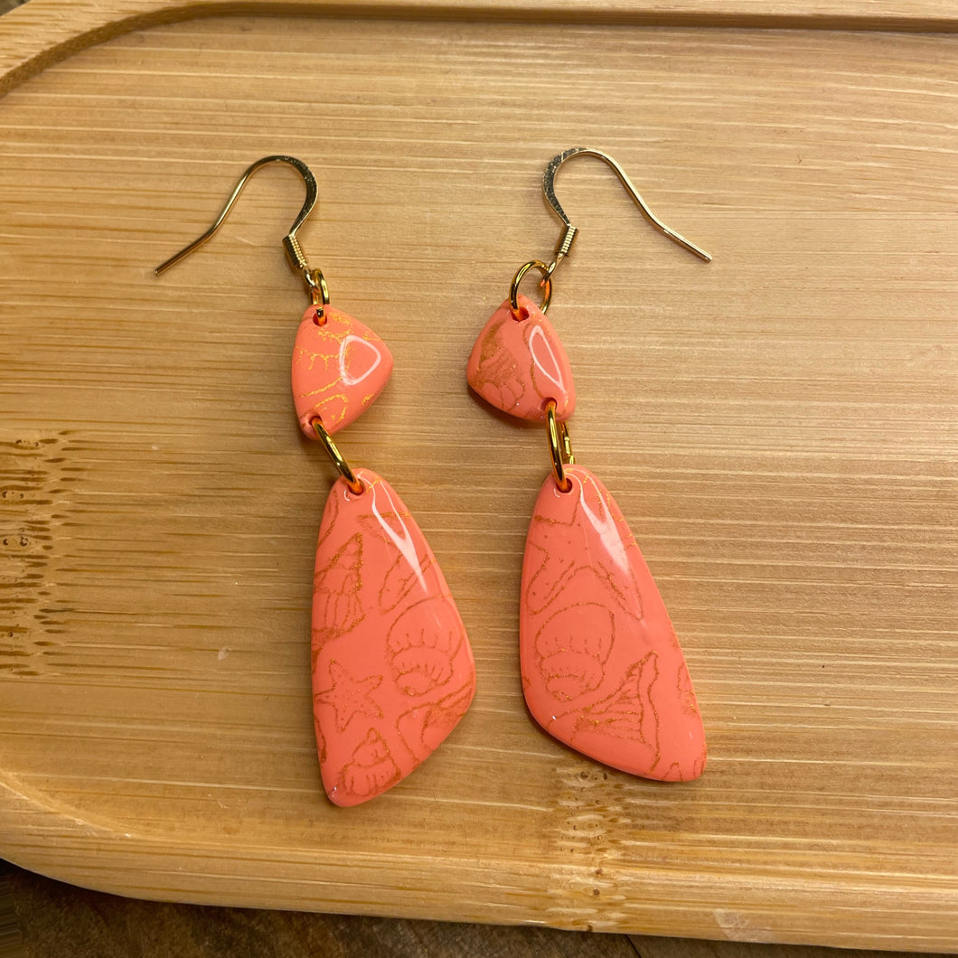 Coral & Gold Seashell Earrings