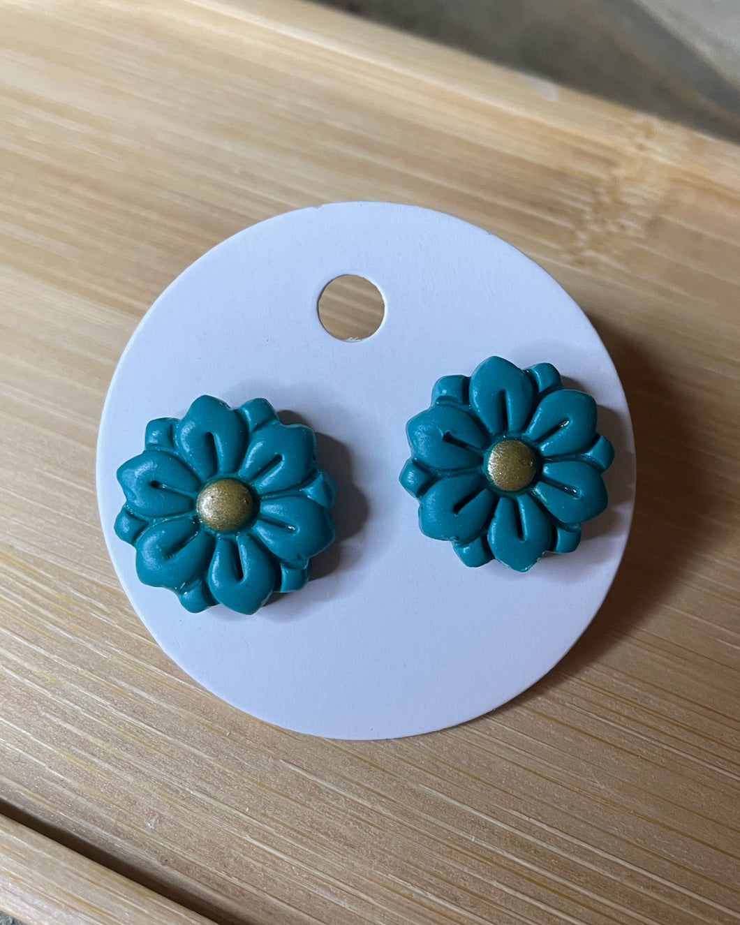 Teal Flower Studs