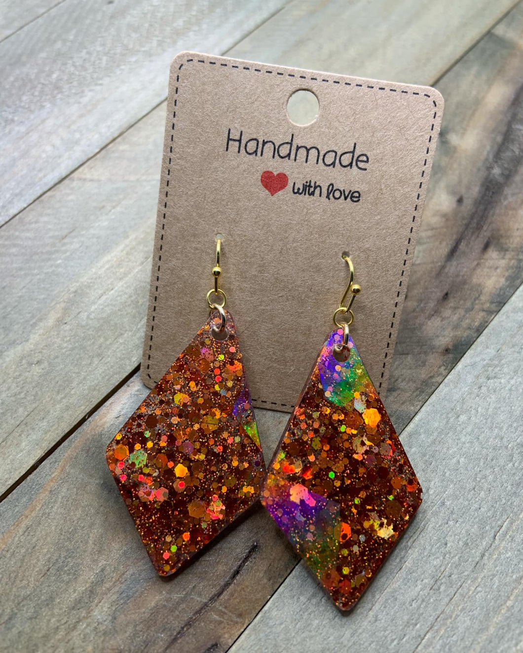 Orange Holographic Diamond-Shaped Earrings