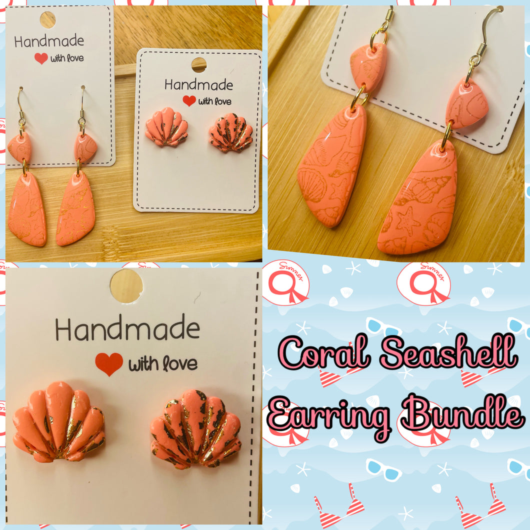 Coral Seashell Earring Bundle