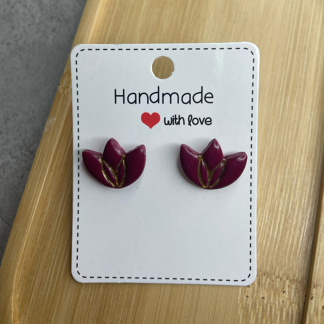 Burgundy Lotus Studs