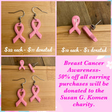 Load image into Gallery viewer, Breast Cancer Awareness Earrings- 50% Donated to the Susan G. Komen Charity
