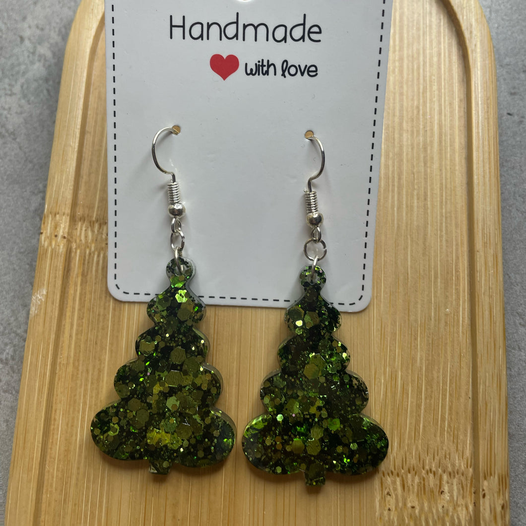 Green Christmas Tree Earrings