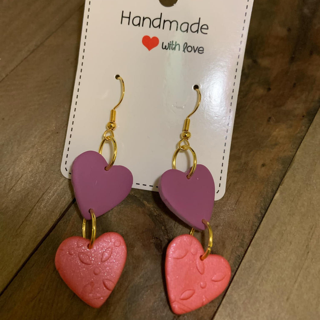 Double Heart Clay Earrings