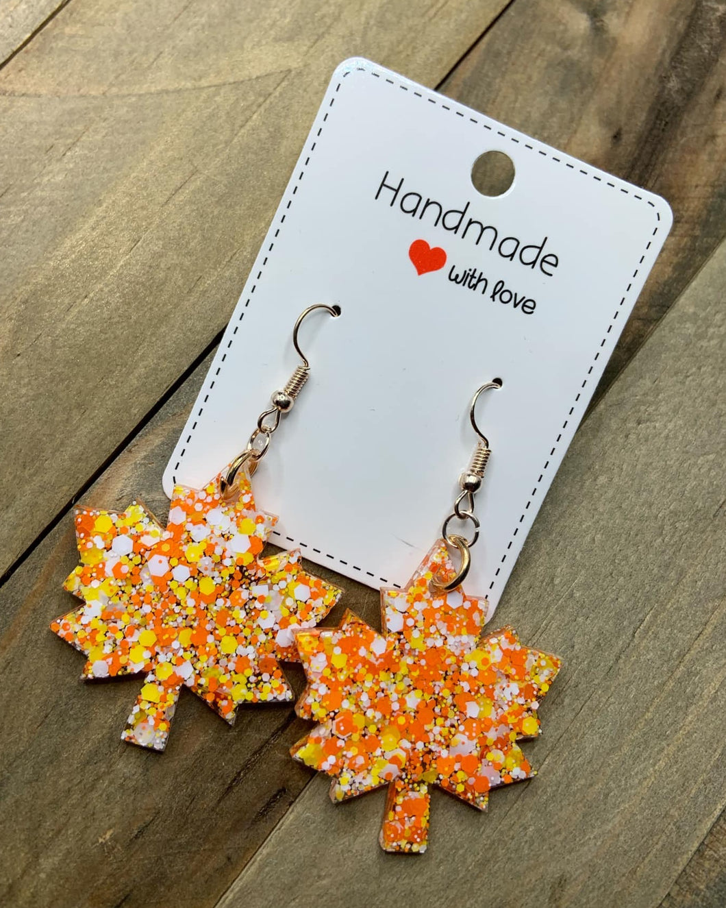 Orange & White Maple Leaf Earrings