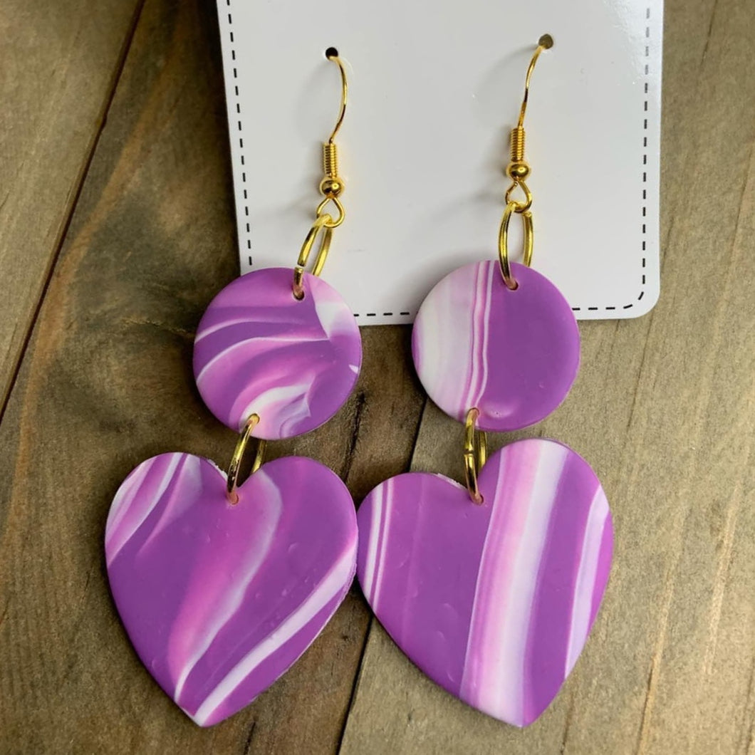 Marble Heart Clay Earrings