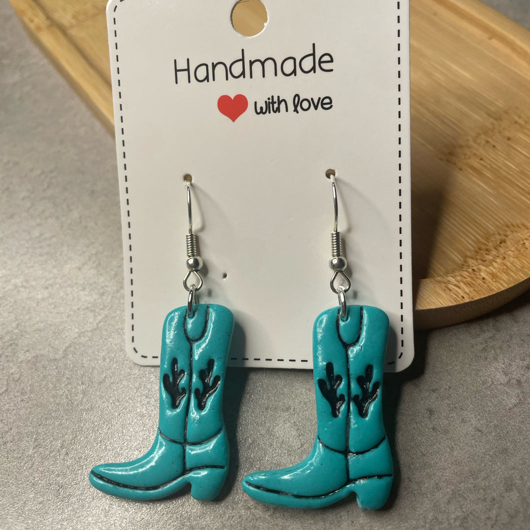 Teal Boot Earrings