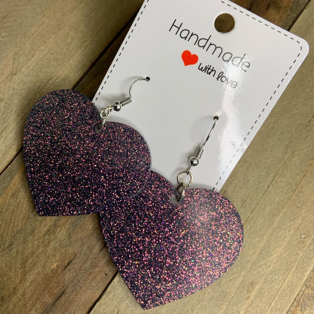 Large Dark Purple Heart Earrings