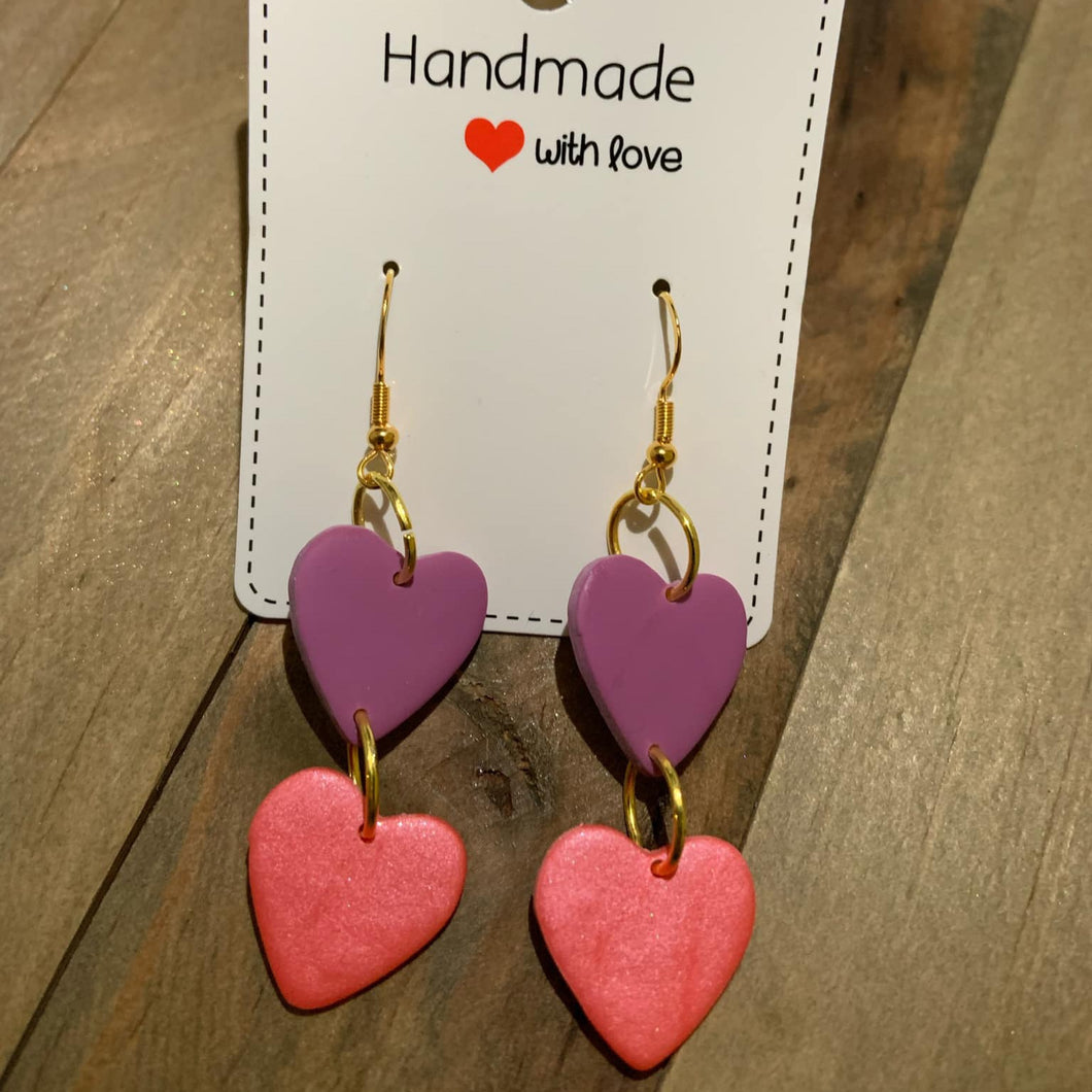 Double Heart Clay Earrings