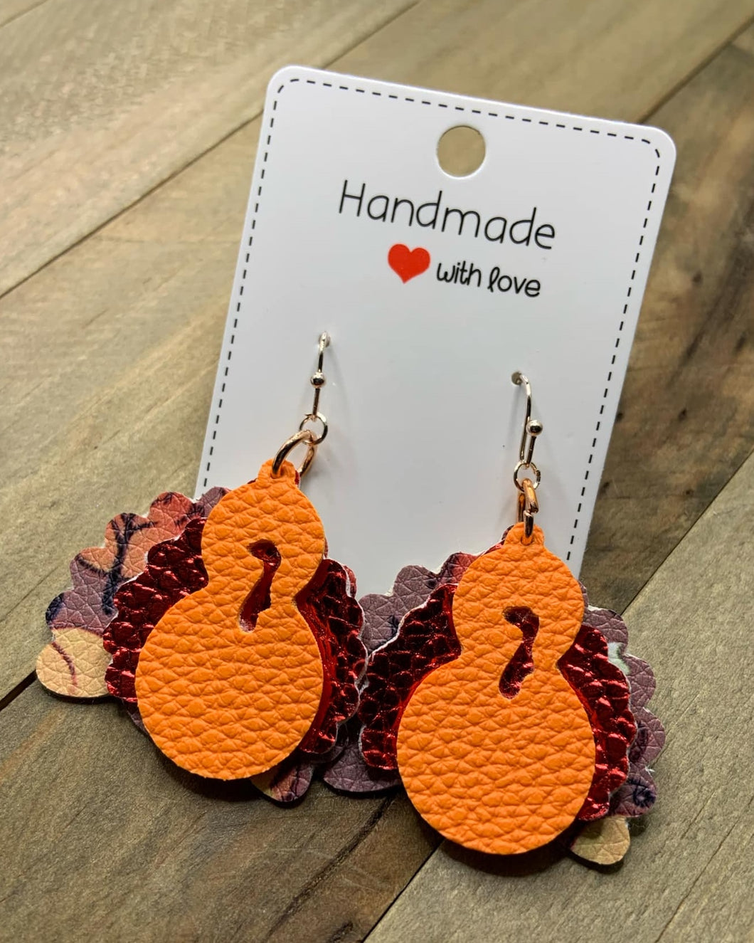 Faux-Leather Turkey Earrings