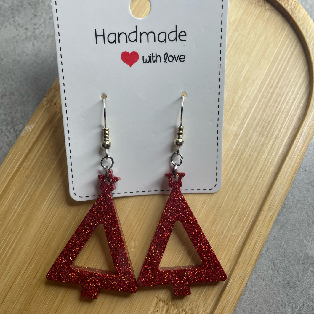 Red Christmas Tree Earrings