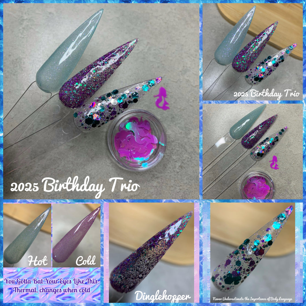 2025 Birthday Trio- with mermaid glitter shapes
