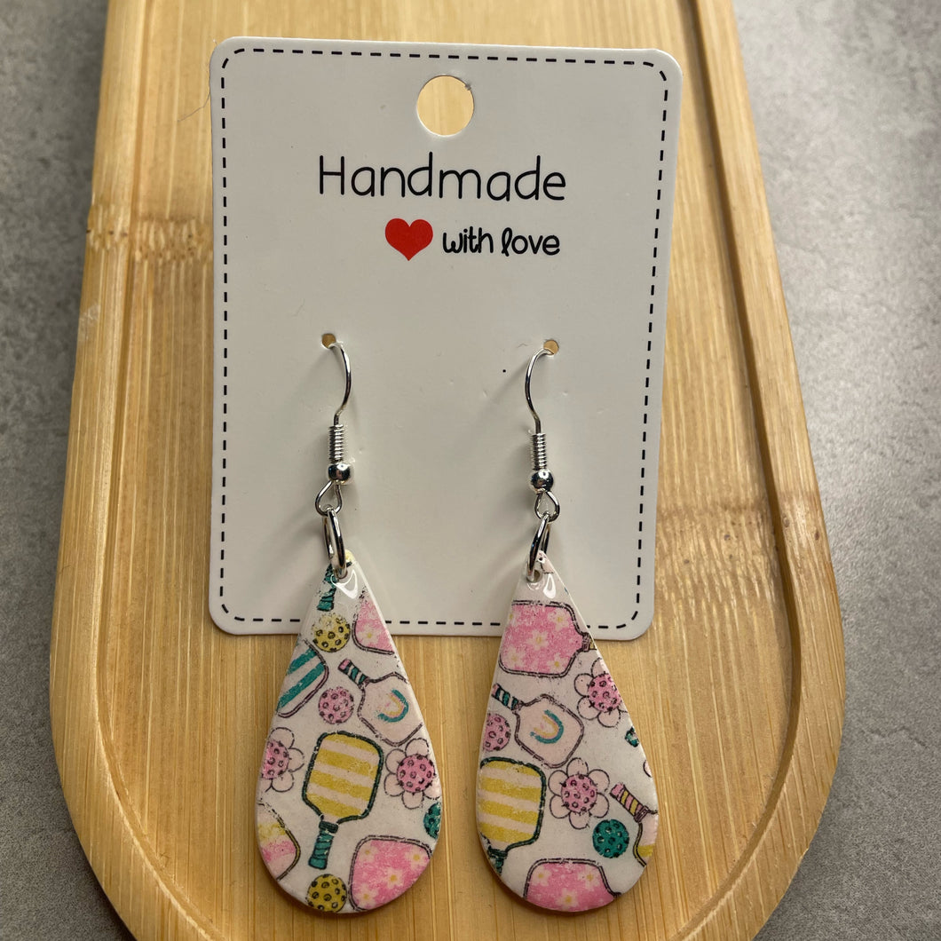 Pickleball Earrings with Resin
