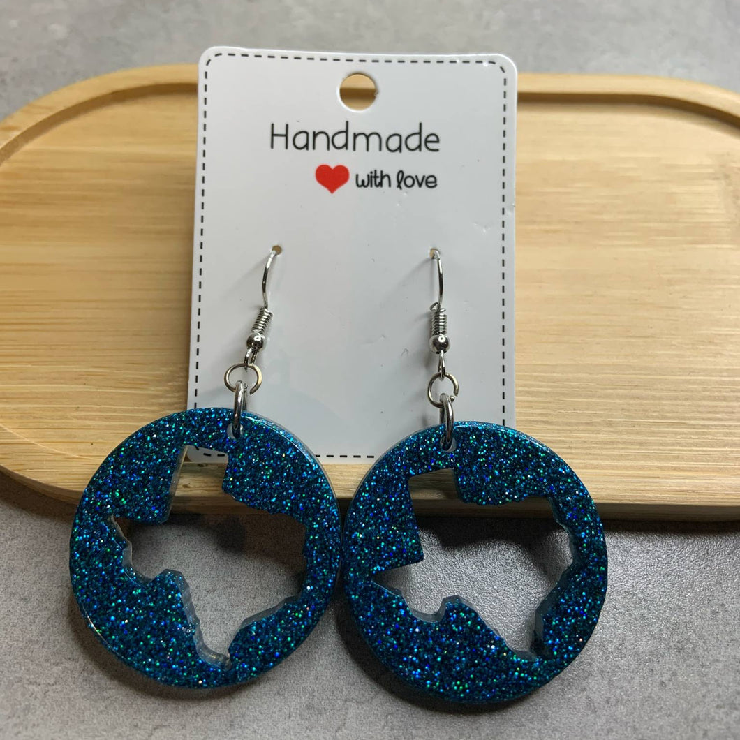 Blue Glitter Texas Earrings