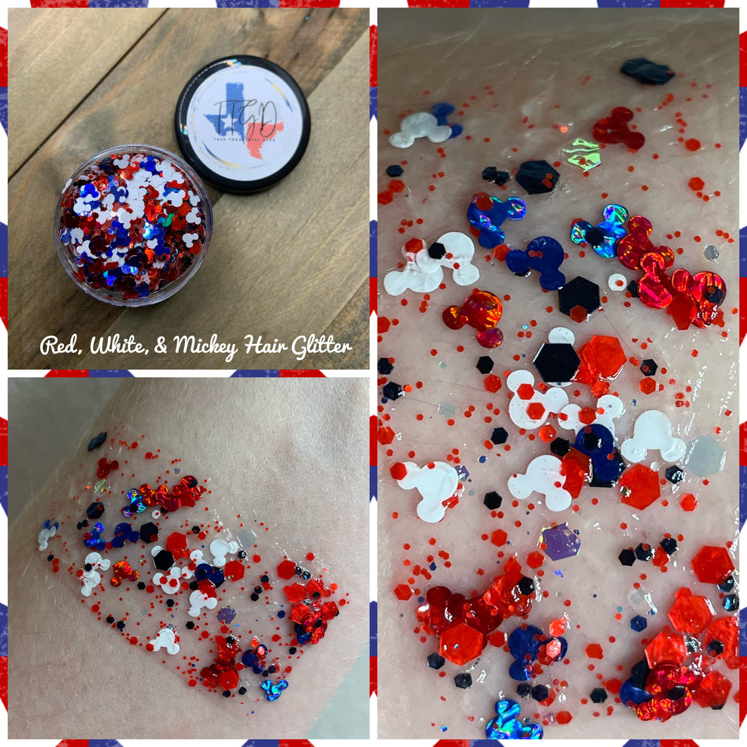 RTS Red, White, & Mickey Hair Glitter