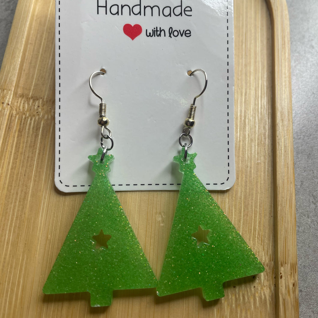 Green Christmas Tree Earrings