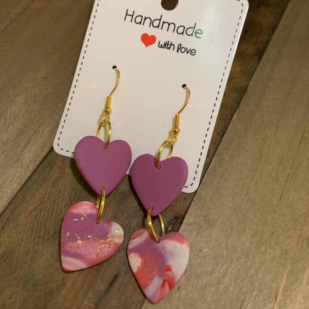 Double Heart Clay Earrings