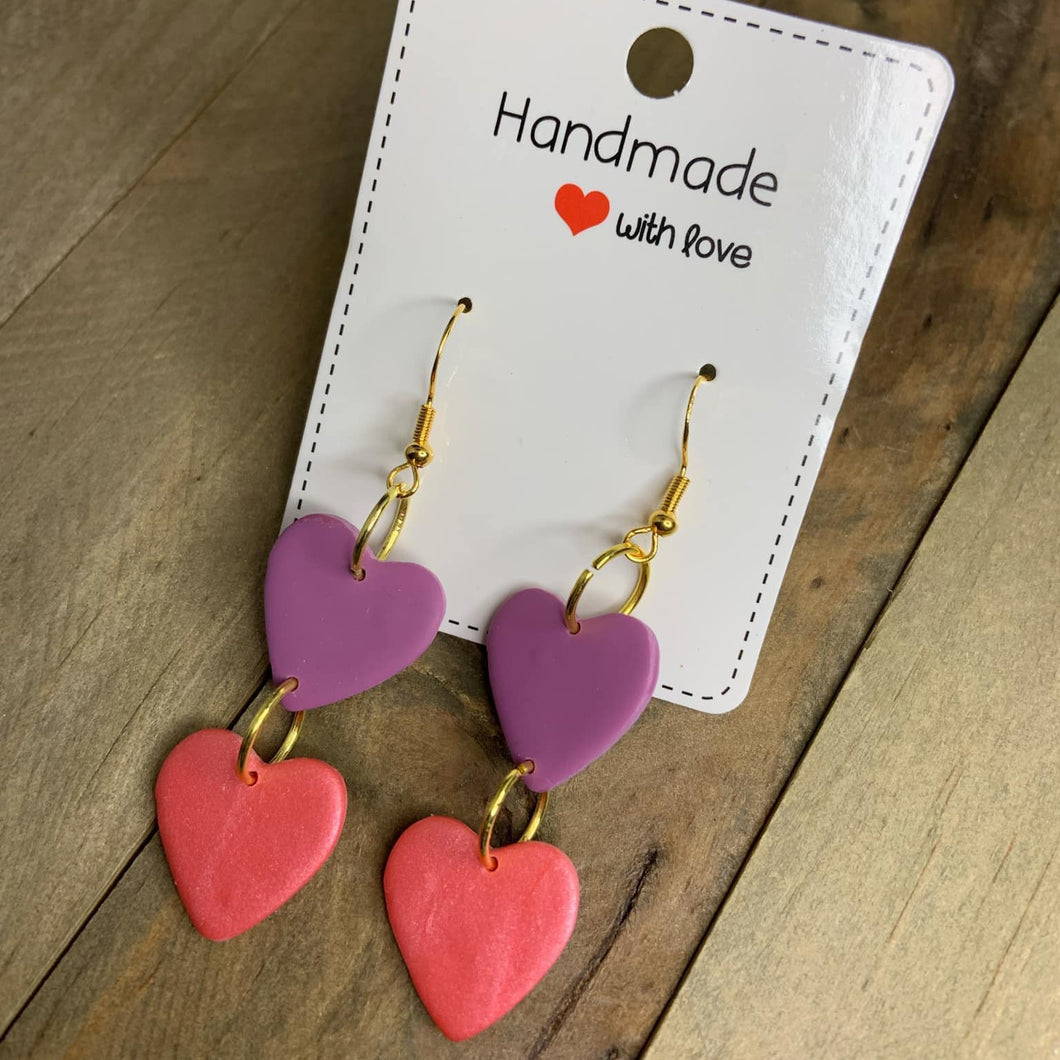 Double Heart Clay Earrings