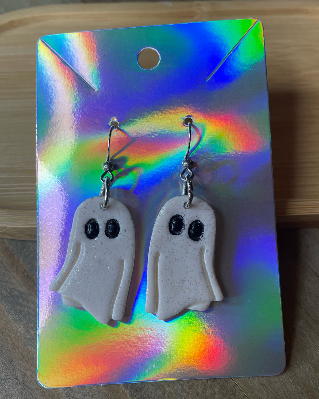 White Glitter Ghost Earrings
