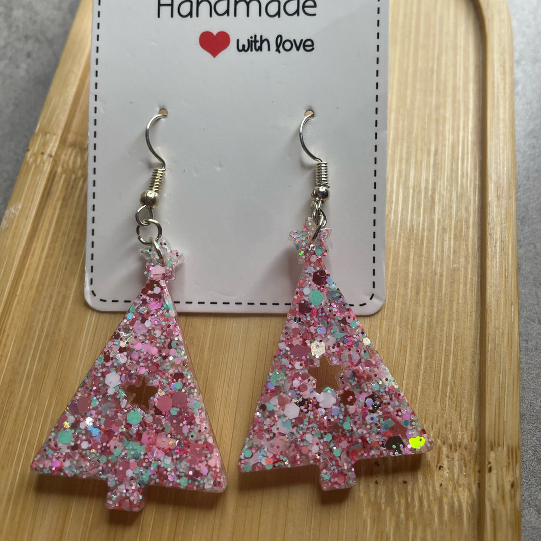 Pink Christmas Tree Earrings