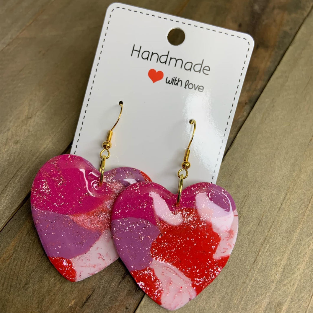 Large Marble Heart Earrings