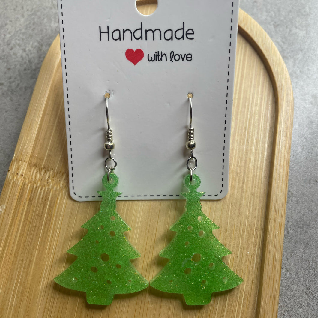 Green Christmas Tree Earrings