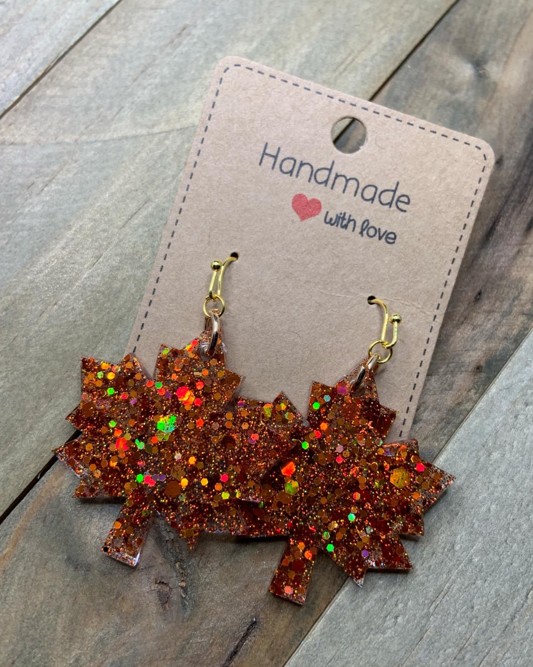 Orange Holographic Maple Leaf Earrings